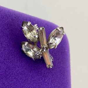 💛 Vintage Silver Crystal Marquise Cluster Statement Pin | Art Deco